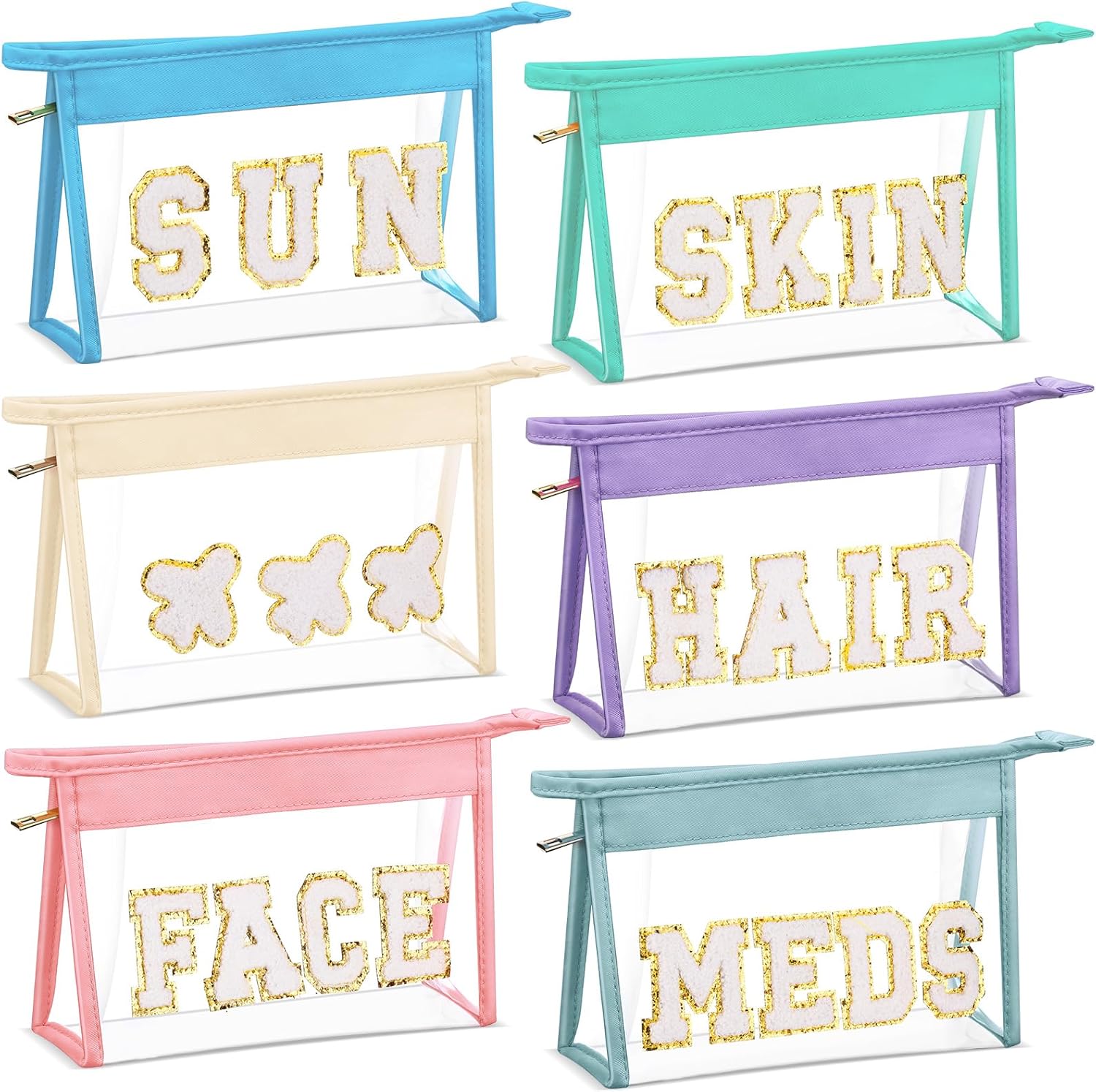 6 Pcs Clear Preppy Patch Makeup Bag Nylon Cosmetic Bag PVC