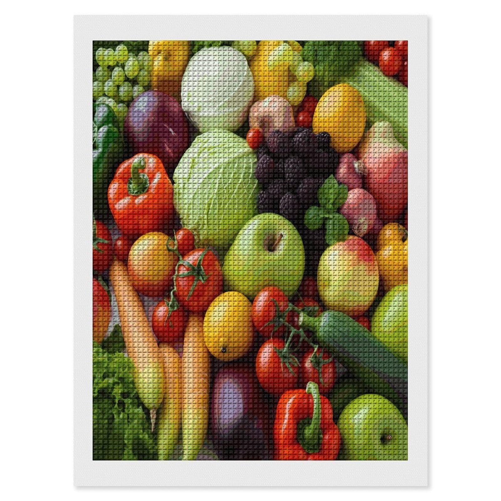 FodPand Fresh Fruits and Vegetables Diamond Painting Kit for Beginner Fun 5D DIY Crafts for Adults Diamond Art Kits Square Diamond Art Canvas Painting Gem Art Crafts for Home Wall Decor 12"x16"