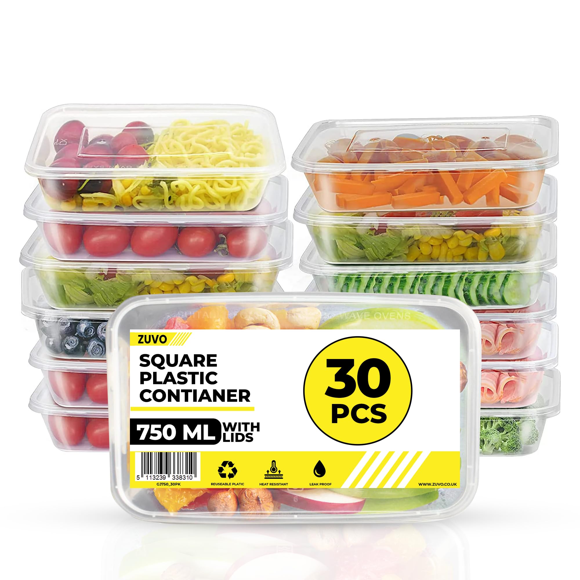 Zuvo Plastic Microwave Food Takeaway Freezer Safe- Reusable Lunch Boxes 30 Pack - Food containers And Lids