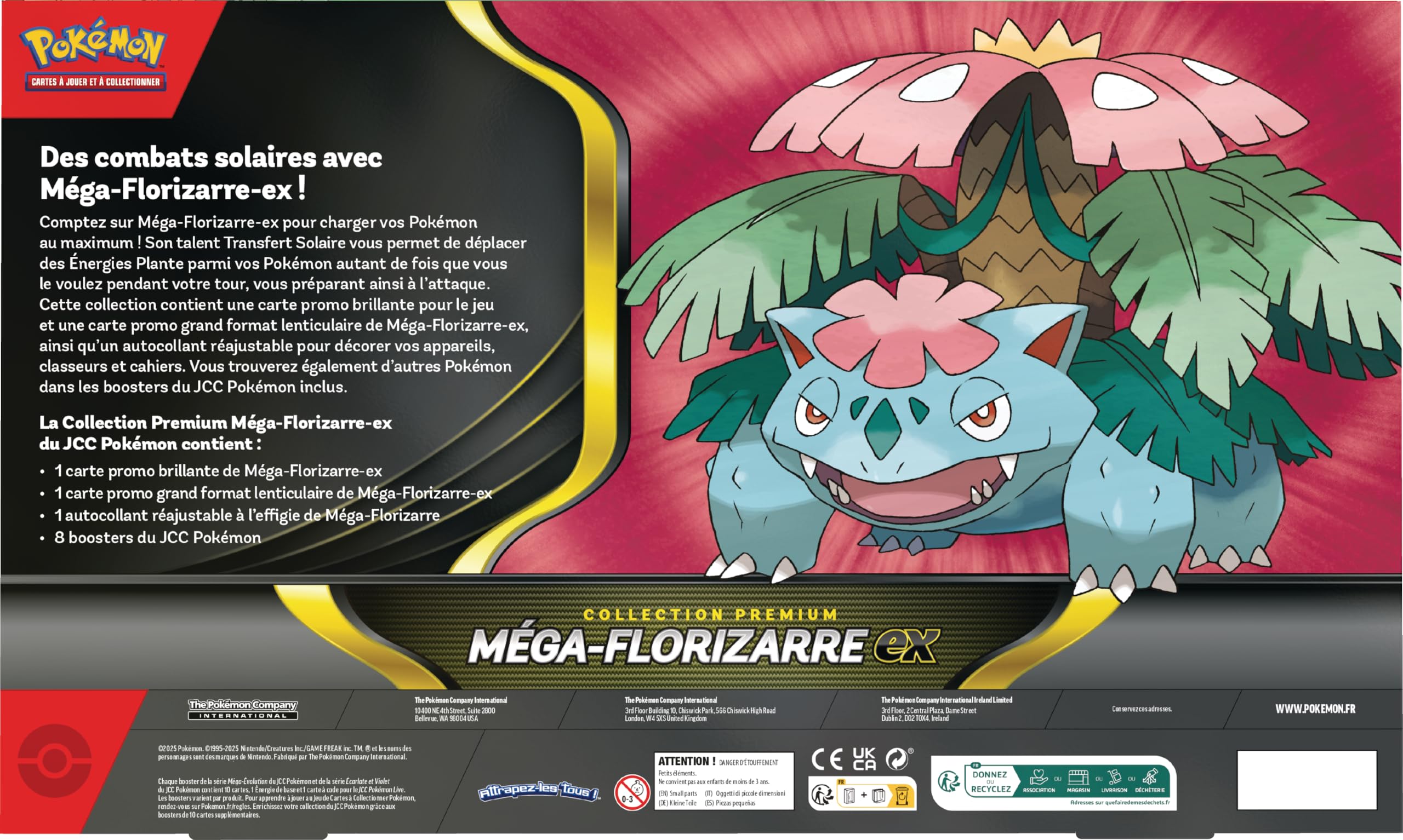 Pokémon : Collection Premium Méga-Florizarre-ex (1 Carte Promo Brillante, 1 Carte Promo Grand Format lenticulaire et 8 boosters) du JCC Pokémon