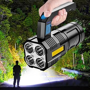 Flashlights High Lumens Rechargeable, 4 LED Handheld Portable Searchlight, 8 Lighting Models, Power Indicator Light, Portable Multi-Function Flashlight for Outdoor Hiking