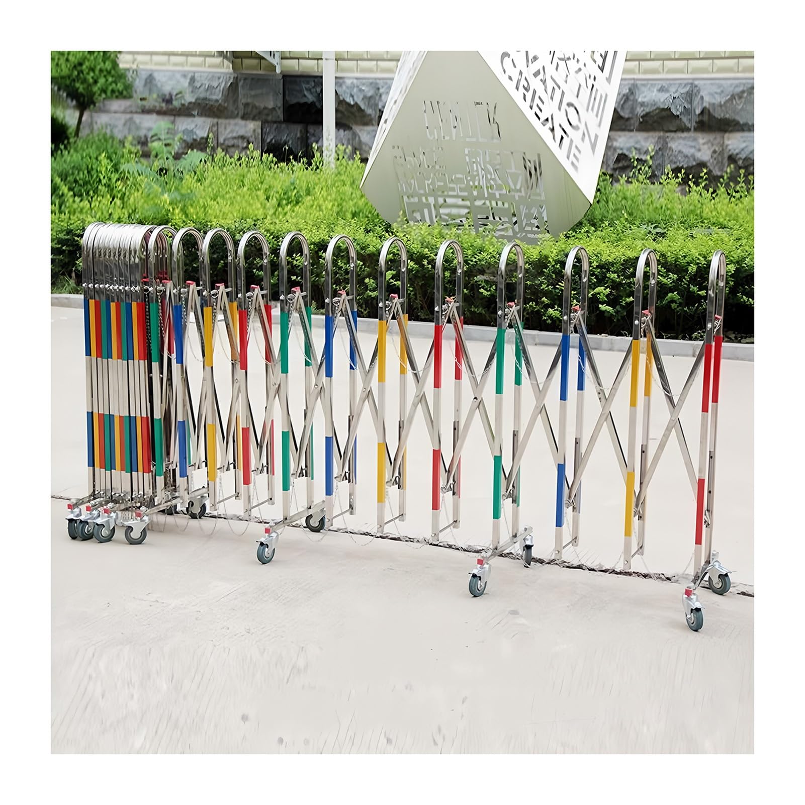 WDSOPK Crowd Control Barrier, Expandable Barricade Gate Folding Safety Barriers with Roller for Traffic Control Security Protection （1.6x8m/5.2x26.2ft）