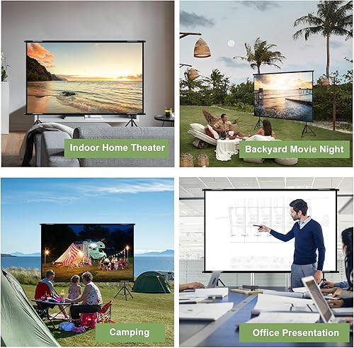 Miniatura 7 de Pantalla de proyector con soporte, pantalla de proyector de pared mejorada para interiores de 150 pulgadas, portátil, sin arrugas, gran pantalla de