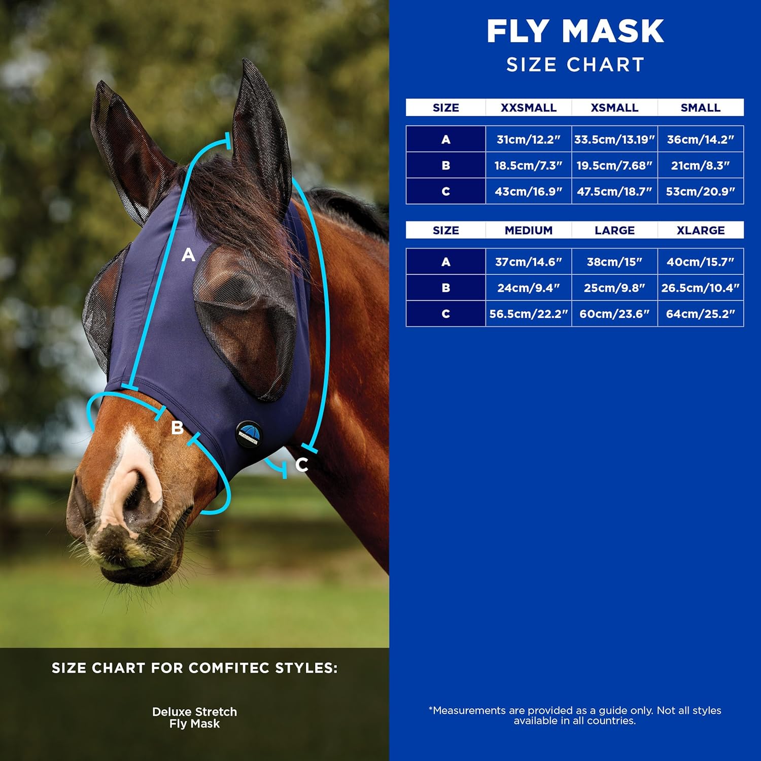 WeatherBeeta ComFiTec Deluxe Stretch Fly Mask with Ears, Black/Black, Medium