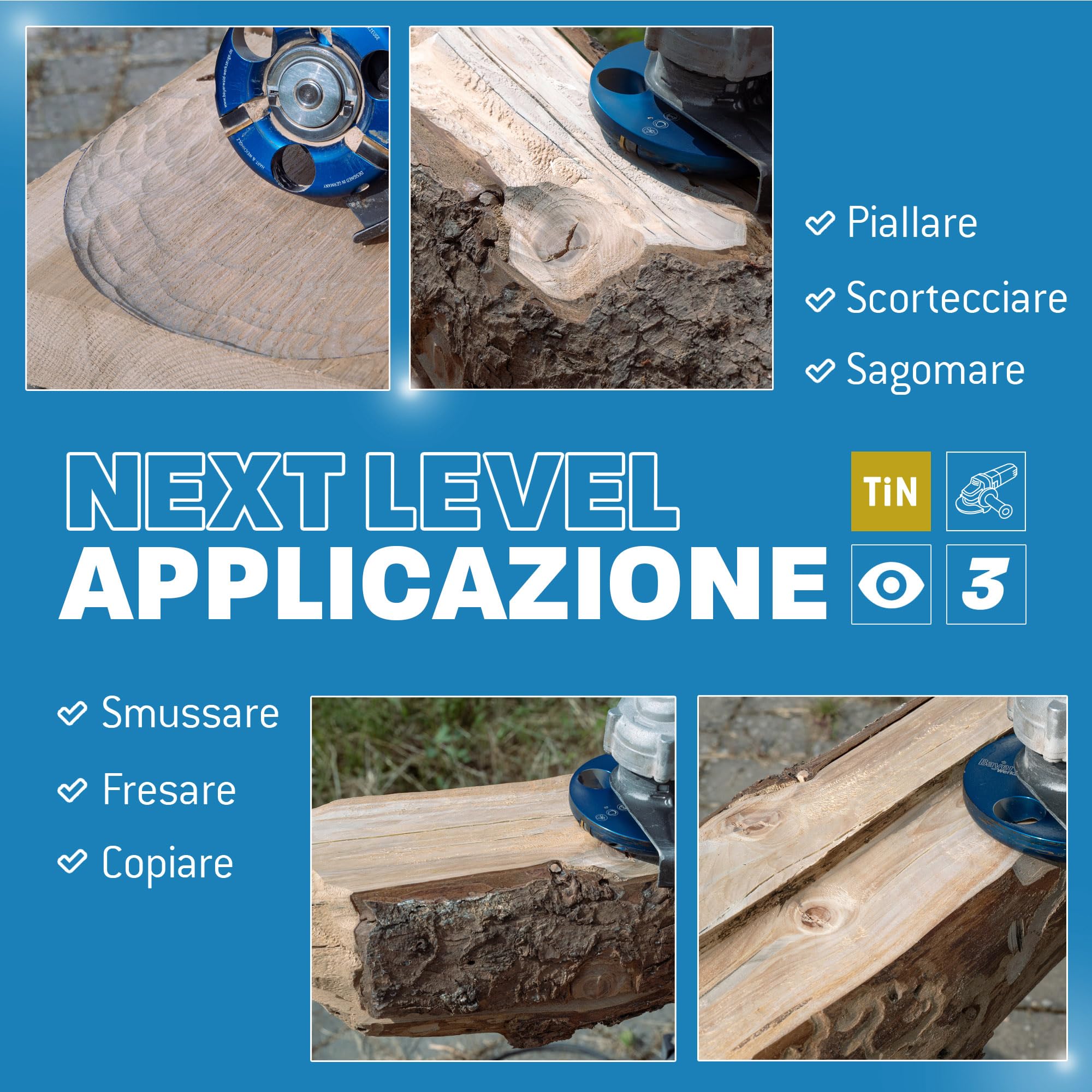 Qualità tedesca Bayerwald Tools NeoPlane – Disco per fresa per legno adatto per smerigliatrice angolare – Carving con visione libera – denti HM rivestiti TiN – lunga durata