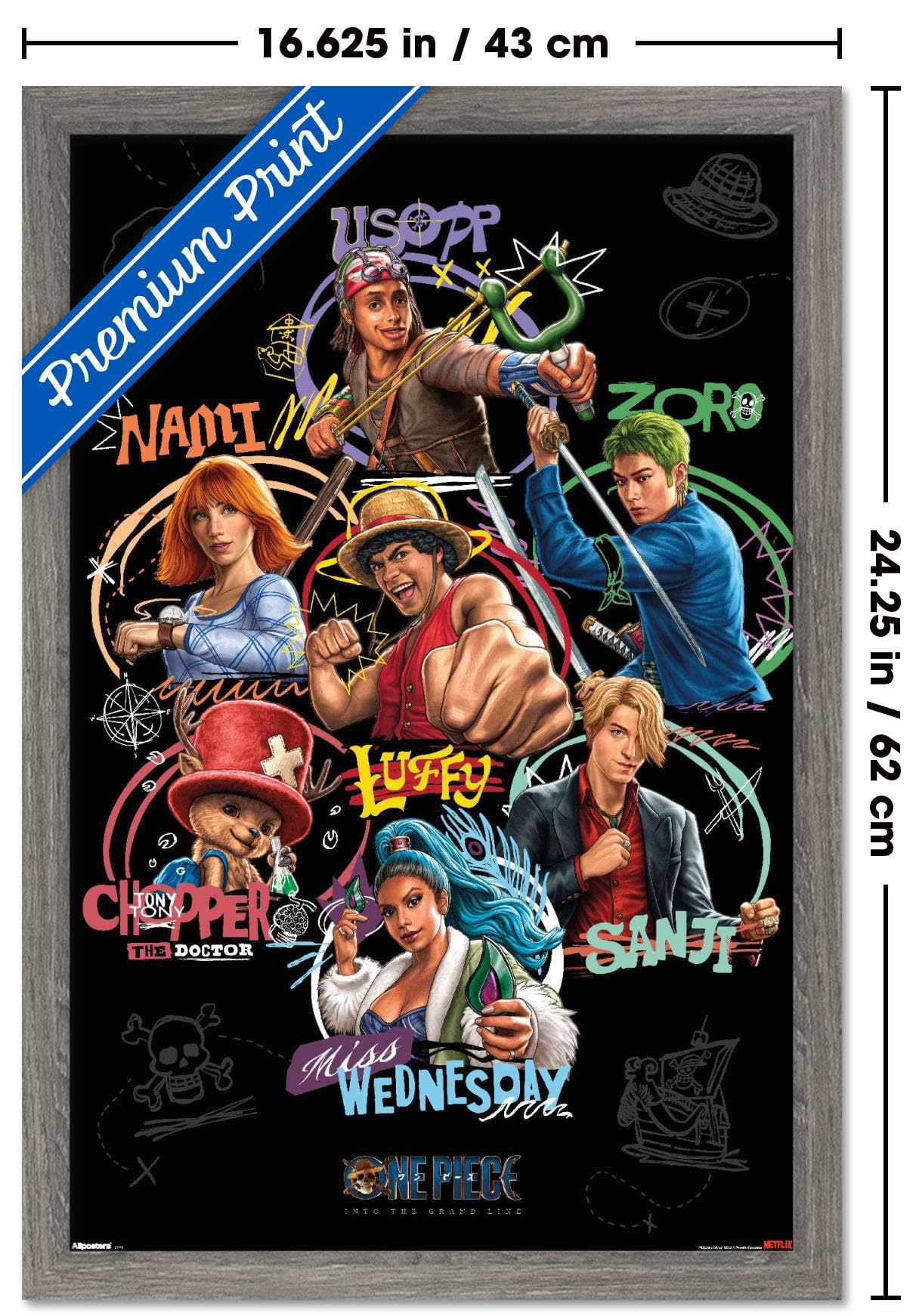 Netflix One Piece: Season 2 (2026) - Straw Hat Grid Wall Poster, 22.4L" x 14.7W", Barnwood Framed Version - 4