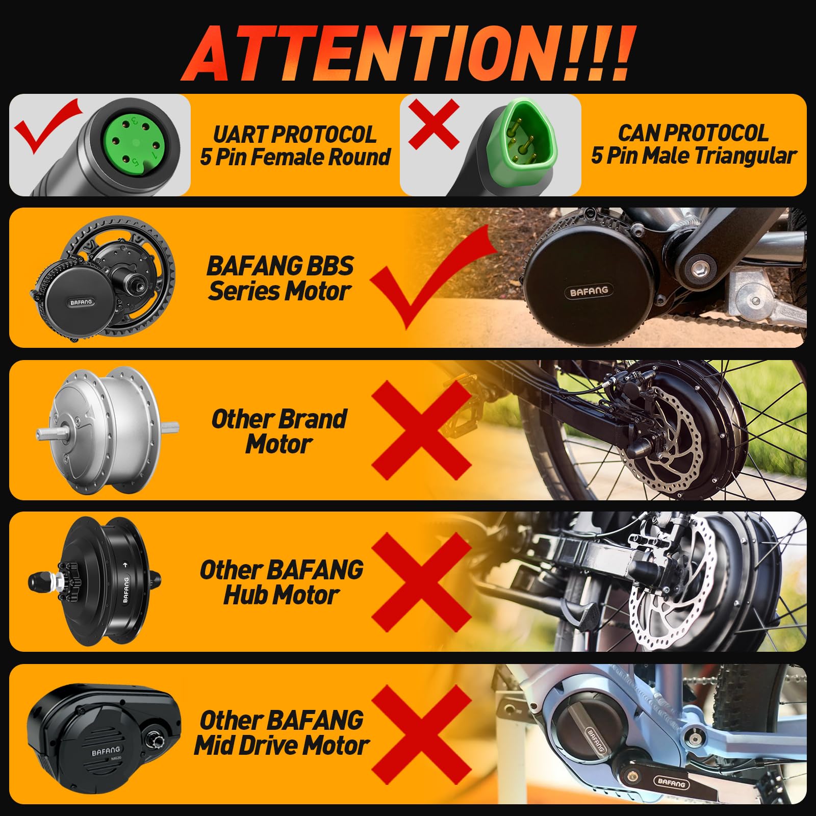 Bafang Display for BBS02B Motor Mid Motor 0-9 Pedal Assist Levels eBike Computer Display with UART Protocol