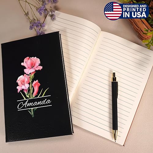 Miniatura 2 de Daphne's Curations Diario grabado de flores de nacimiento  Cuaderno personalizado de cuero vegano con nombre  112 páginas regalo mínimo