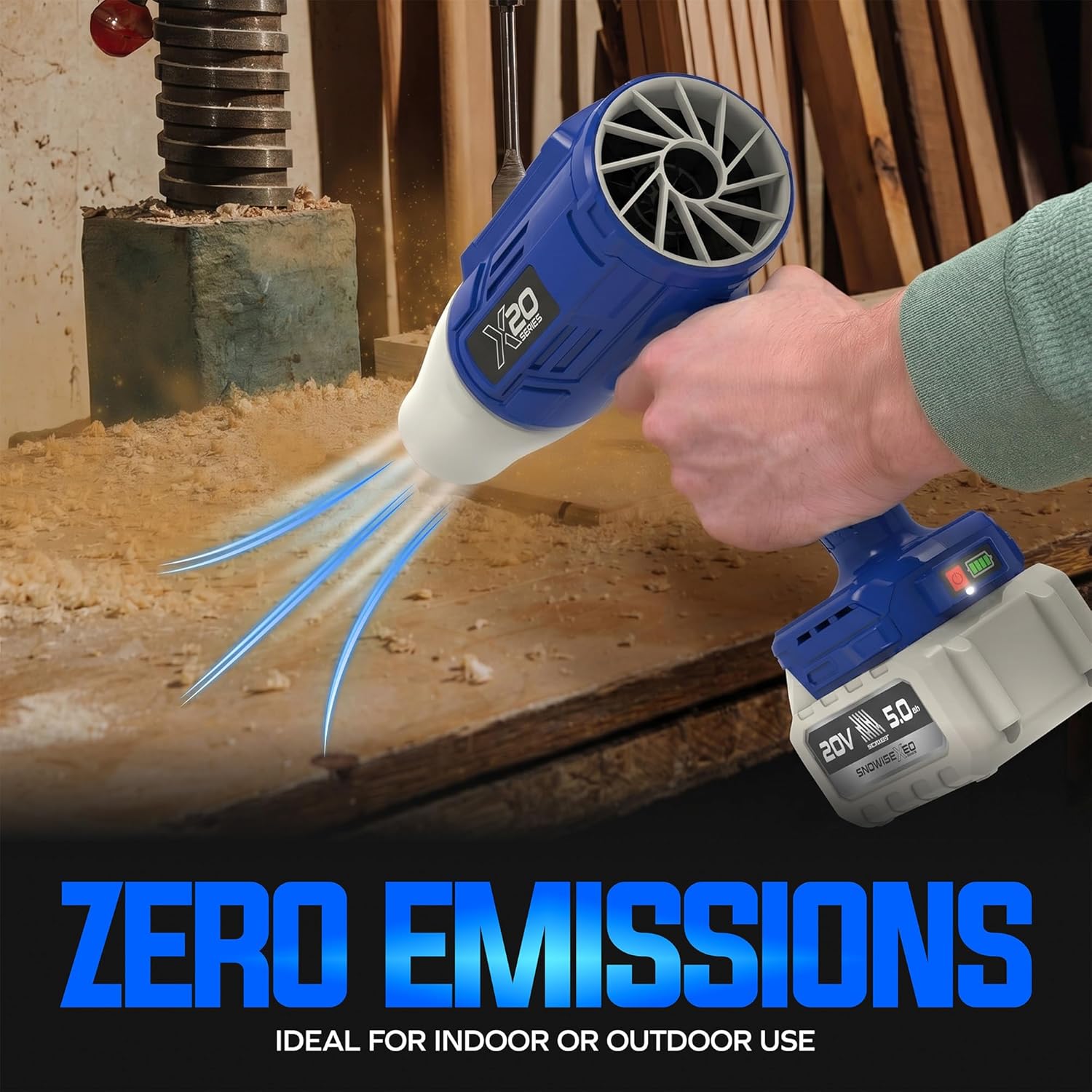 Sun Joe 20V ECOSHARP X20 StormJet Cordless Turbo Blower, 40 CFM Handheld Leaf and Dust Blower with 5.0Ah Battery and Charger, Blue, GO-SRMJET-5A-BLU