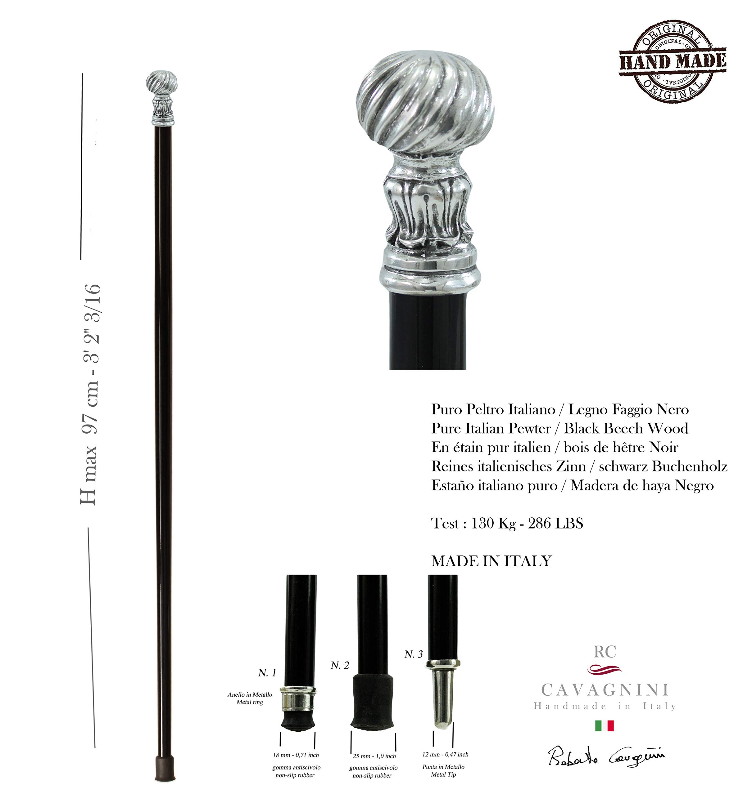 Bastón de paseo personalizado madera peltre Liberty elegante para ceremonia dandy, hecho por artesano Roberto Italia