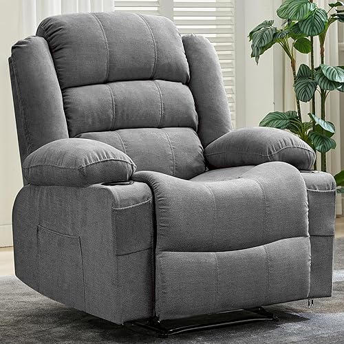 Wide Recliner Chair for Adults Large Manual Pull Tab Reclining Chair with Dual Cup Holders 3 Recline Positions Side Pockets Supports 350 Lbs Overstuffed Single Sofa for Living Room