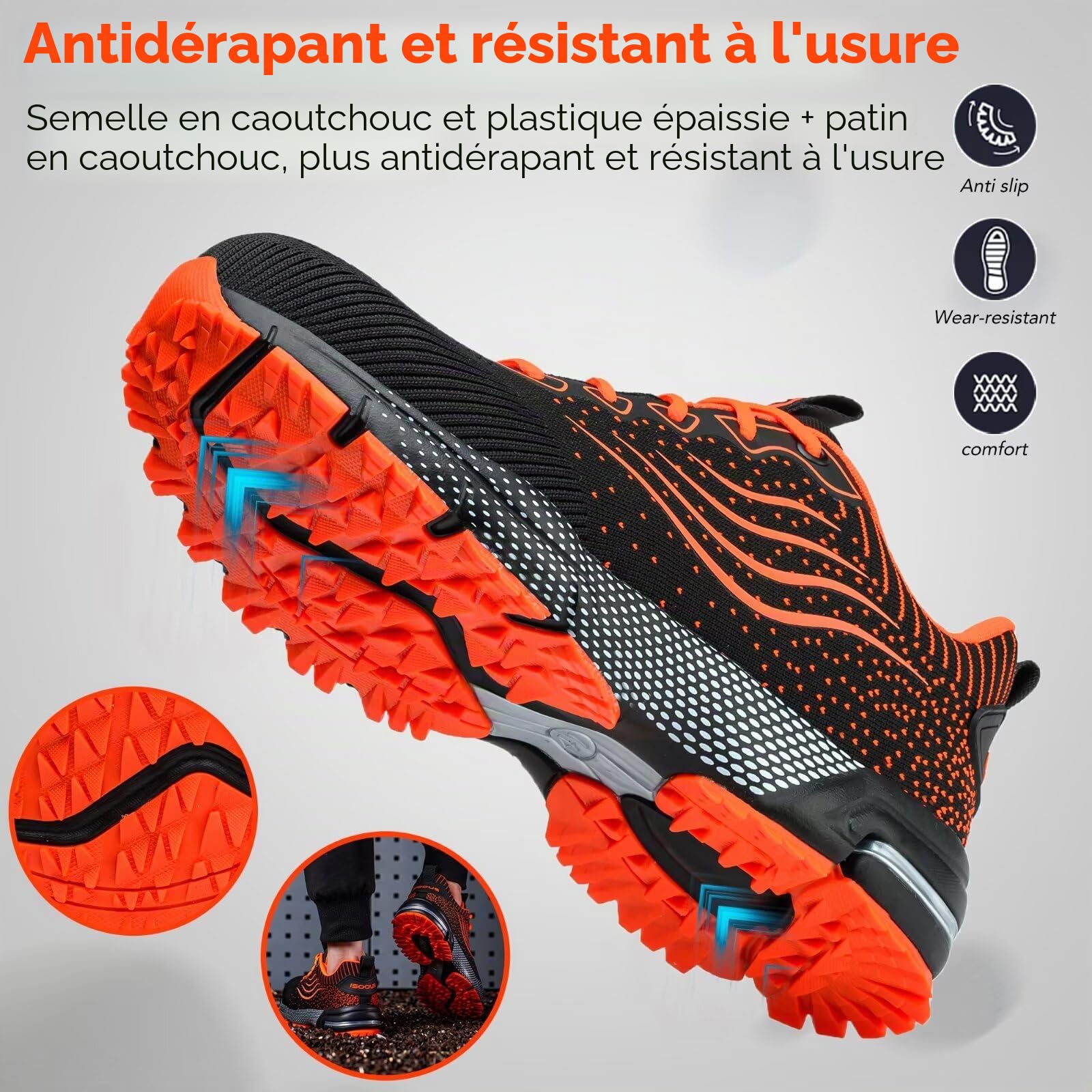 ISOOUS Chaussures de Sécurité Homme Legere Chaussures de Travail Femme Respirante Embout Acier Protection Baskets de Sécurité Confortable