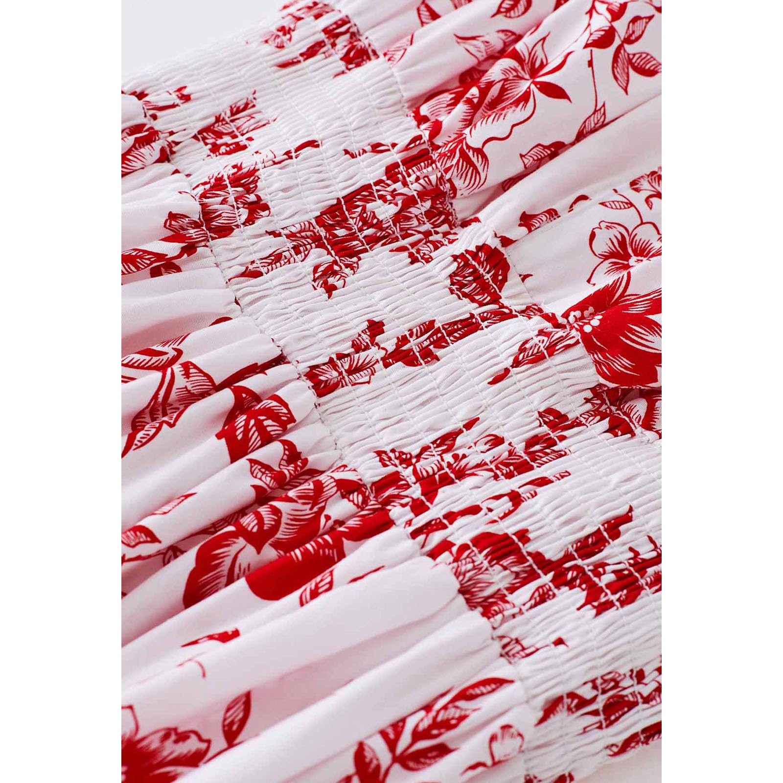 CHICWISH Maxi abito lungo da donna in cotone con maniche a bolla con stampa floreale scollo a V elastico in vita casual rosso abiti estivi lunghi