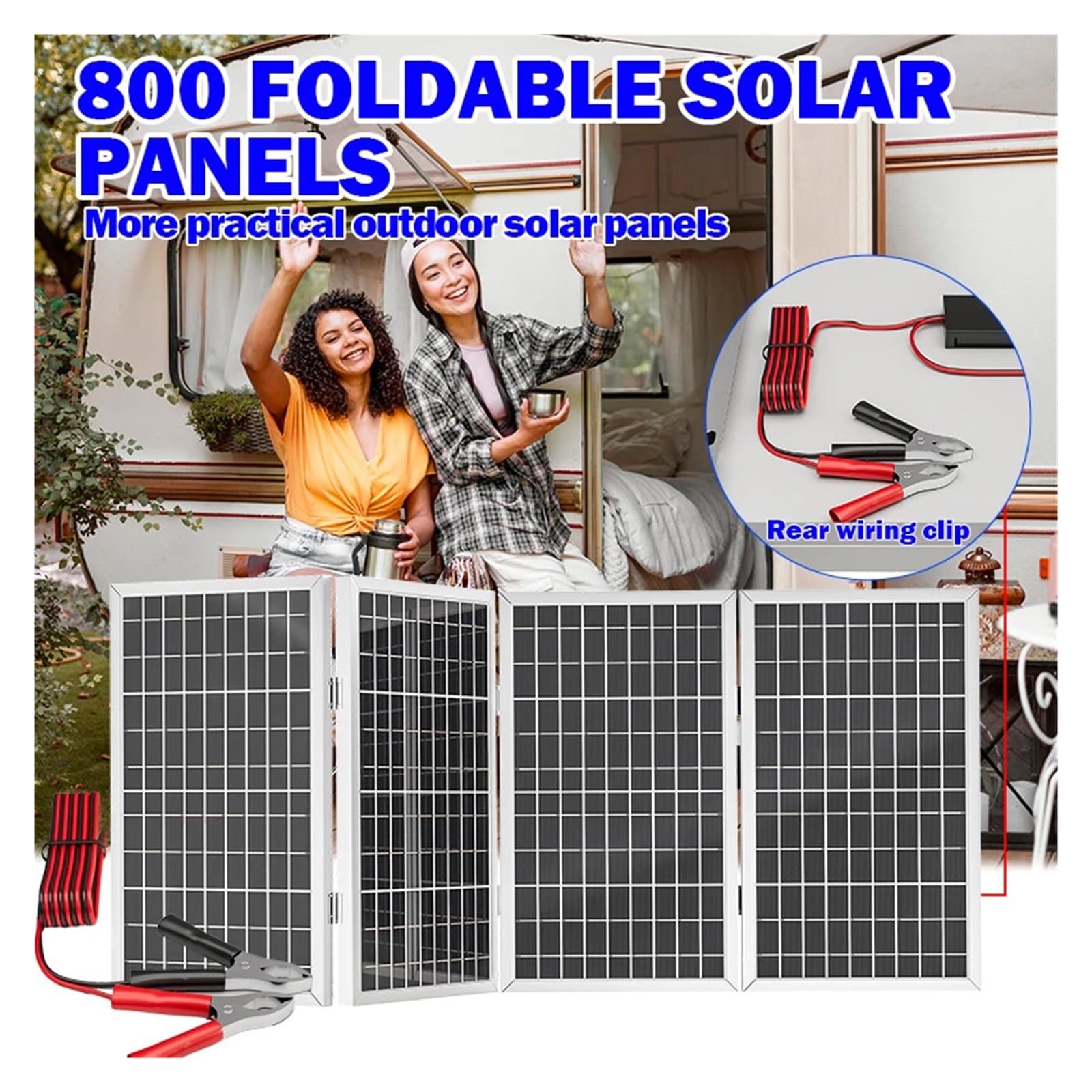 Panneau solaire portable pliable d'efficacité 800W 12V, cellules en silicium polycristallin, idéal for le camping en plein air, le camping-car, la navigation de plaisance