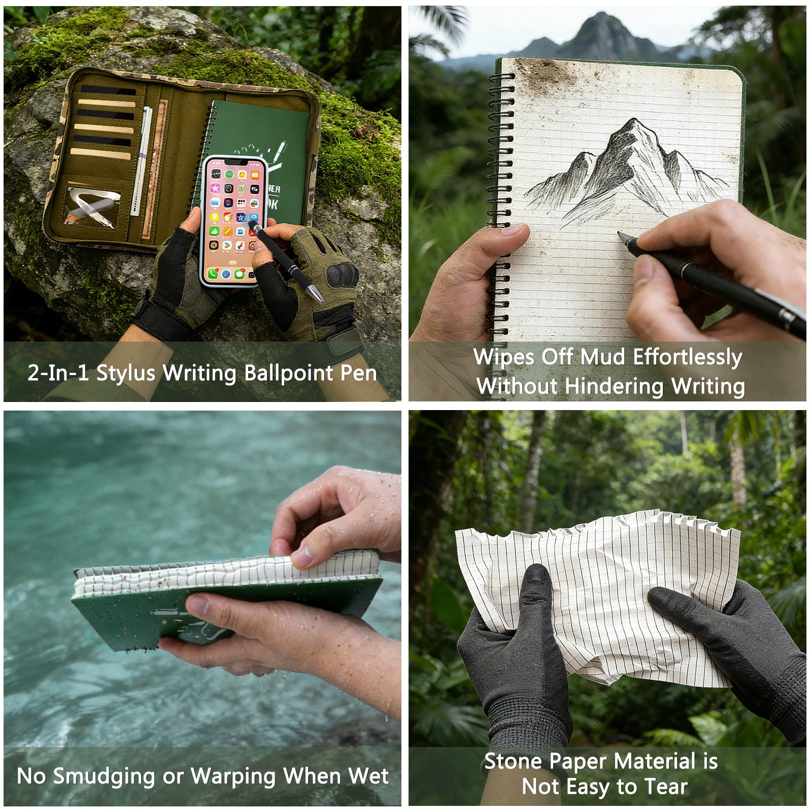 7PCS wasserdichtes Notebook-Set, Witterpapier-Top-Notizbuch mit wasserdichtem Stift und Geheimtipps, 15cmx21cm Notebook geeignet für Outdoor-Aktivitäten Büro Zuhause
