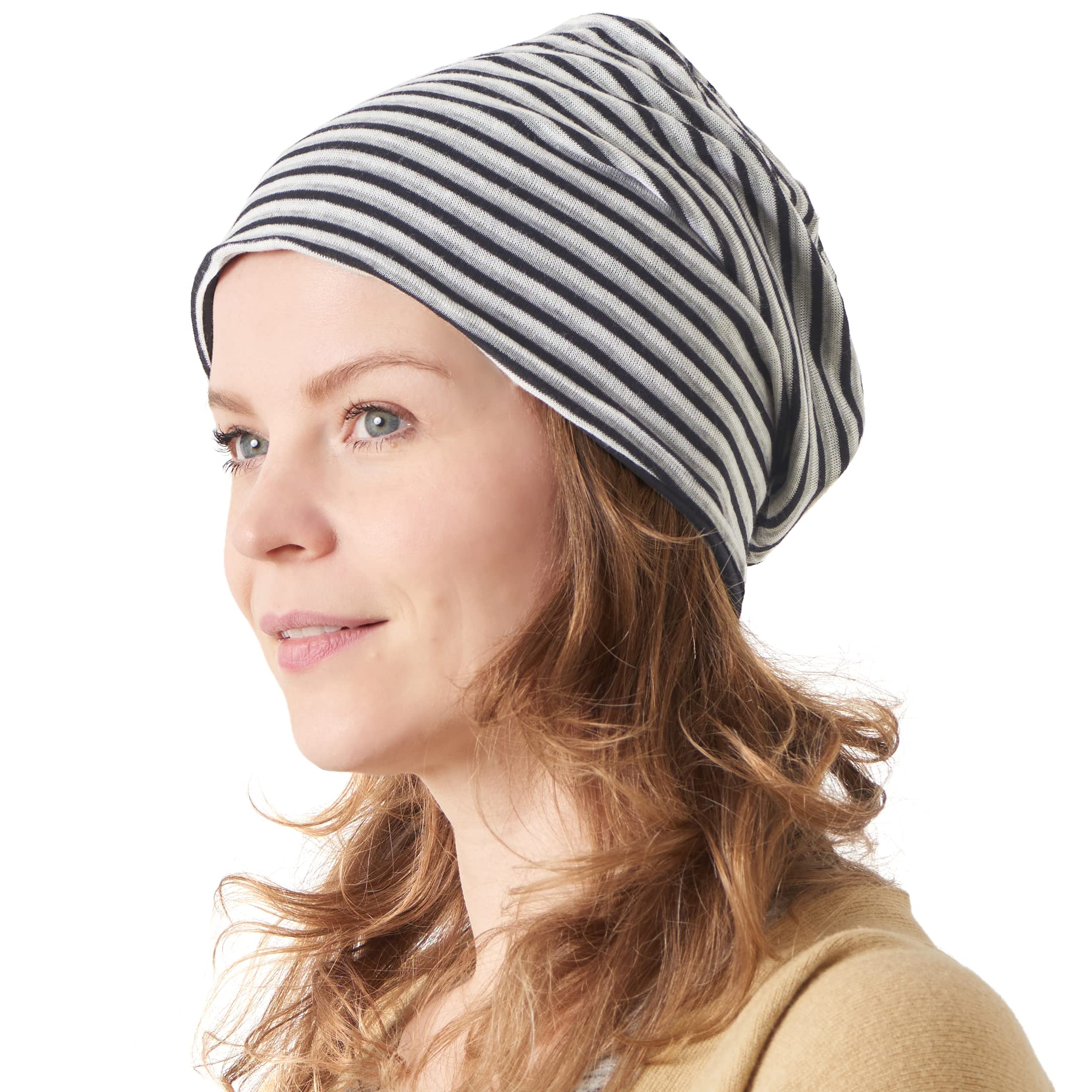 Casualbox | Slouch Beanie Soft Chemo Hat Slouchy Cap with Organic Cotton G Border White