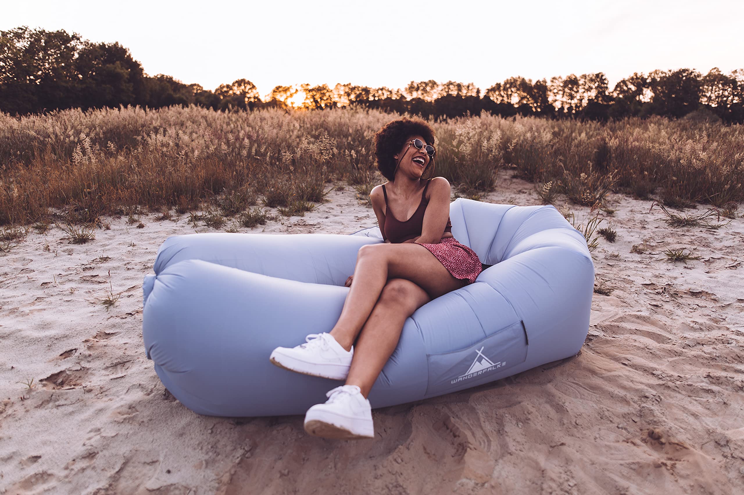 WANDERFALKE Sofa powietrzna na plażę, do aktywności na świeżym powietrzu, na kemping (lodowy szary)