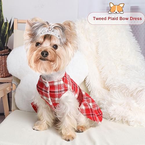 Miniatura 5 de Vestido de perro para perros pequeños y medianos, vestido de suéter a cuadros, ropa para mascotas, chihuahua, Yorkie, Dedding de cumpleaños, ropa de