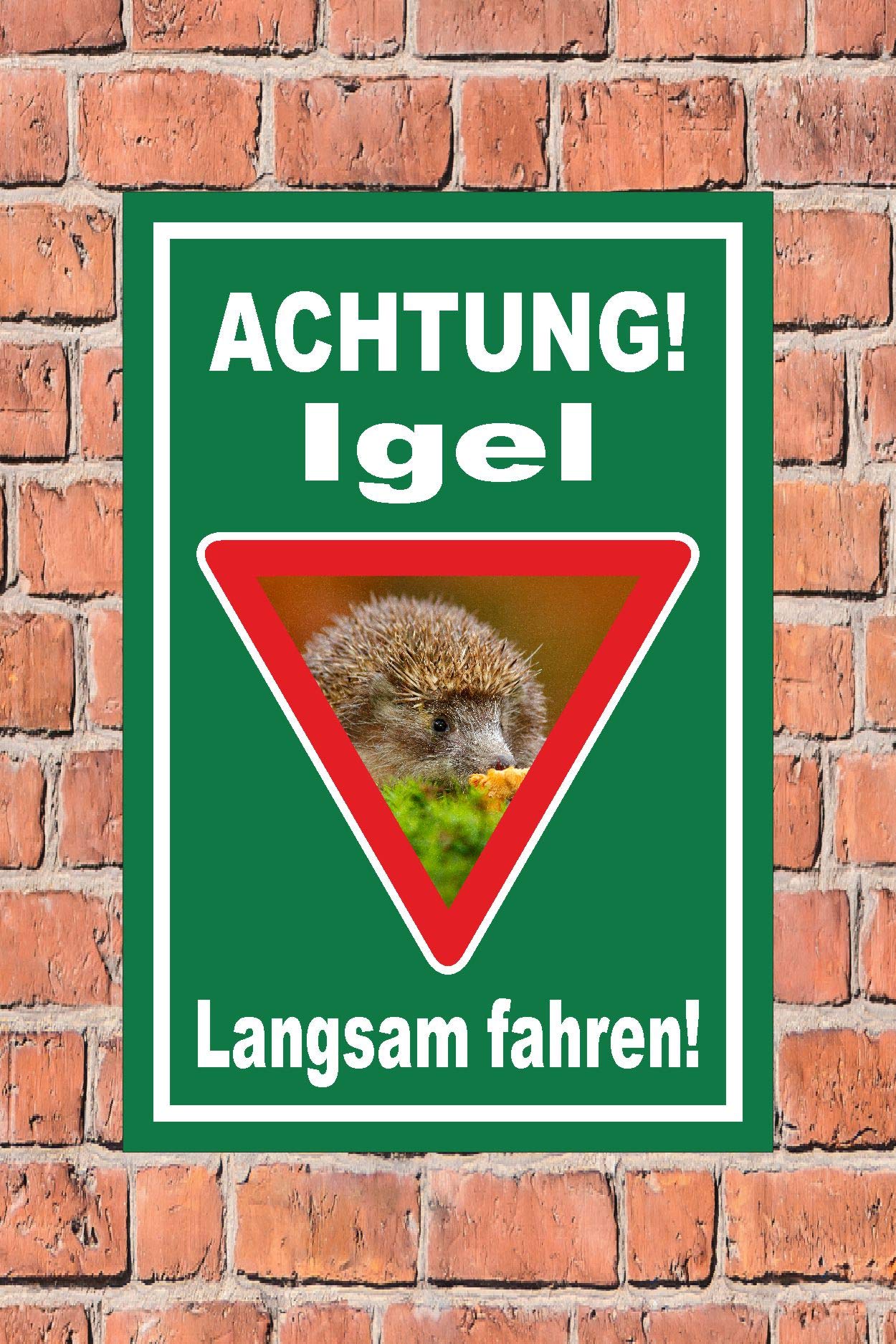 Produktbild von Igel-Warnschild 'Langsam Fahren' - 30x20cm Aluverbundplatte Mit Bohrlöchern