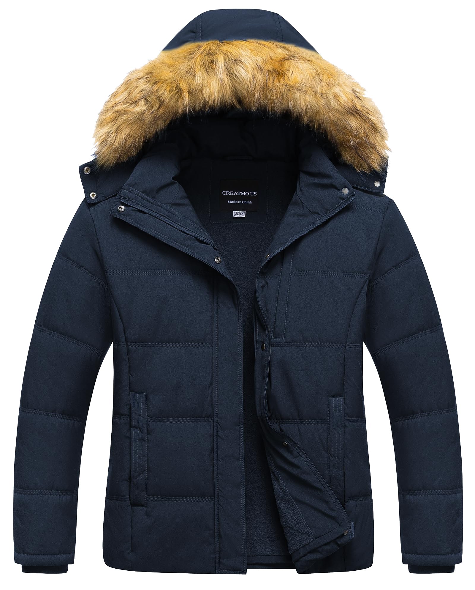 CREATMO US Women's Plus Size Puffer Jacket Waterproof Winter Coats Fleece Lined Detachable Fur Hood Available in 1X To 5X