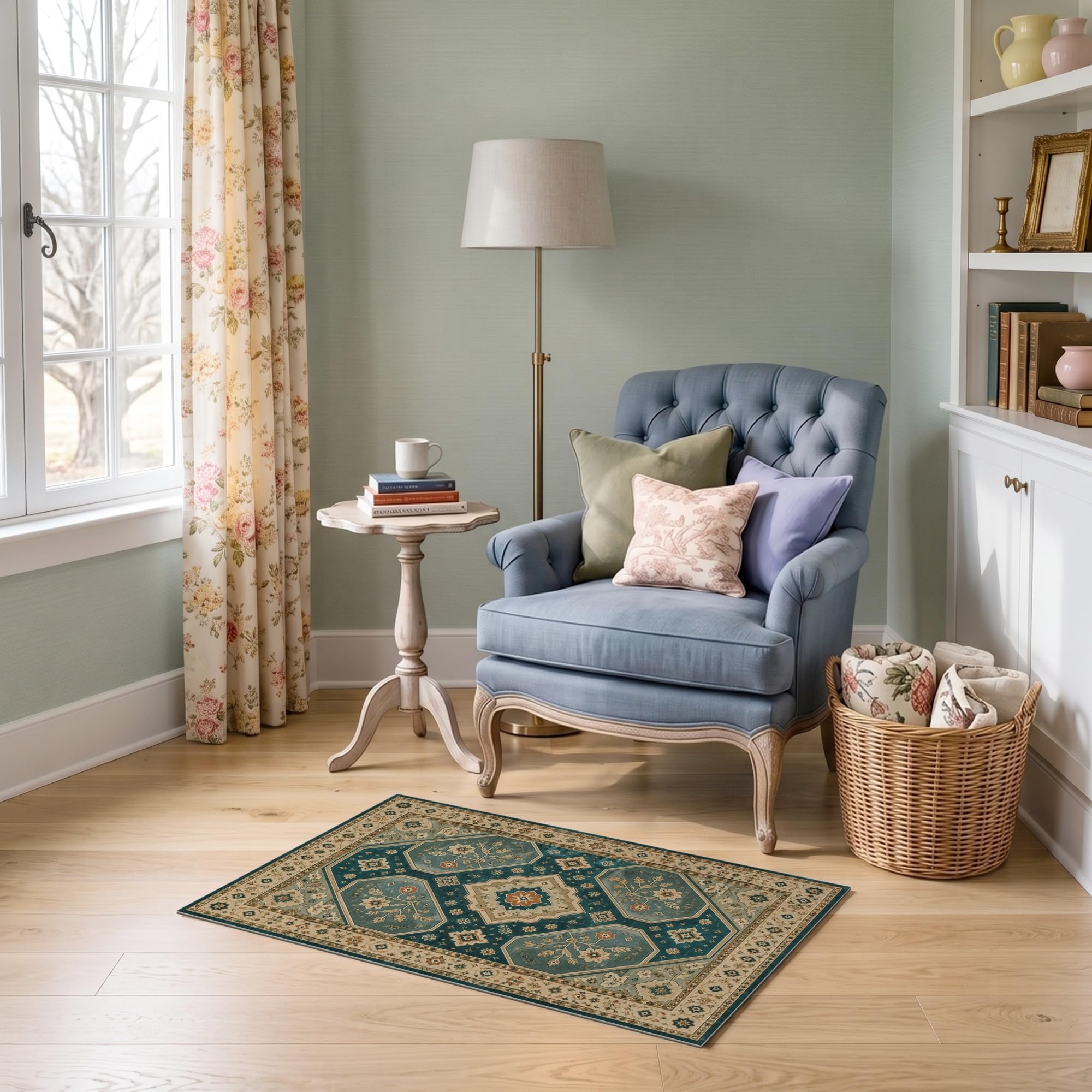 2'x3' Teal Medallion Botanic Diamond Panel Ultra-Soft Accent Mat Blue/Pattern 2 2' x 3' (Rectangular) Ultra-Soft Silk-Touch (Med Pile)