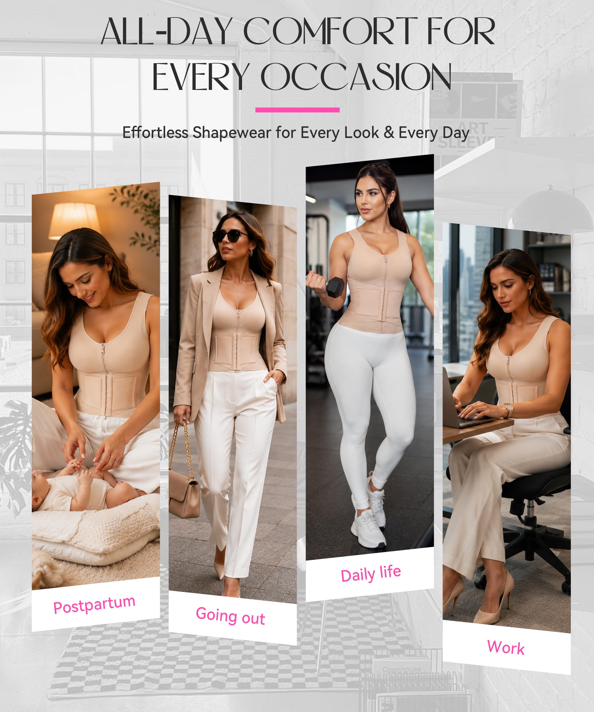 SHAPSHE Entrenador de cintura para mujer, corsé moldeador, control de abdomen, posparto, moldeador de cintura, brasier moldeador de cuerpo con soporte de espalda