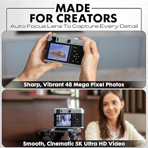 Miniatura 6 de Minolta Cámara digital retro  48MP Autofocus Compact con video 5K Ultra HD, lente trasera selfie, zoom 16x, WiFi, pantalla LCD de 2.8 pulgadas,