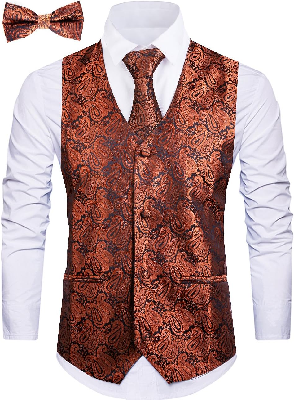 WANNEW Mens Vest Suit Vests Tuxedo Vest Vest for Men(XL, Coffee 1)