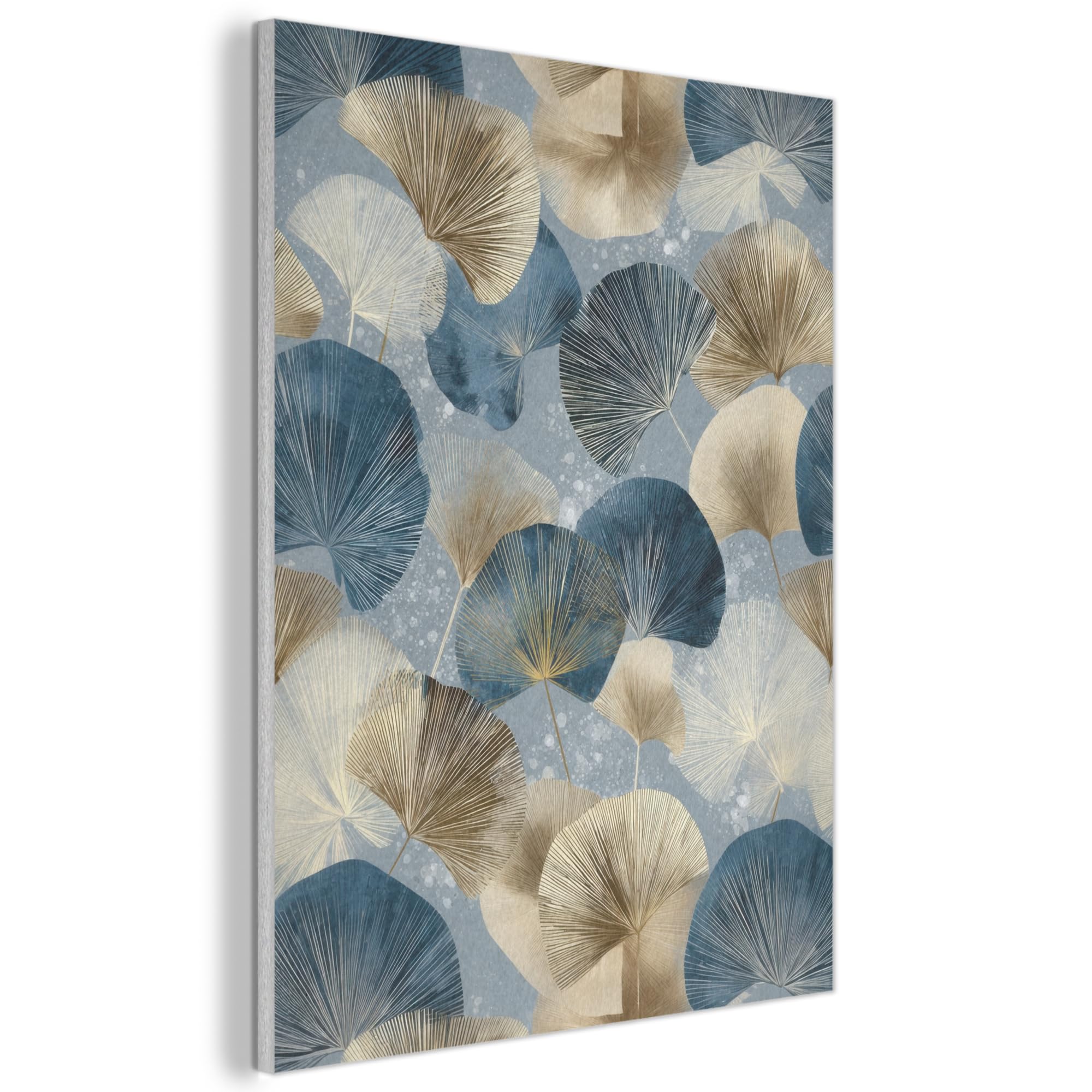 MuchoWow© Felt Panel 70x100 cm Framed Design Print Accent Interior Wallart Decoration Wall Art Leaves - Abstract - Gold - Blue