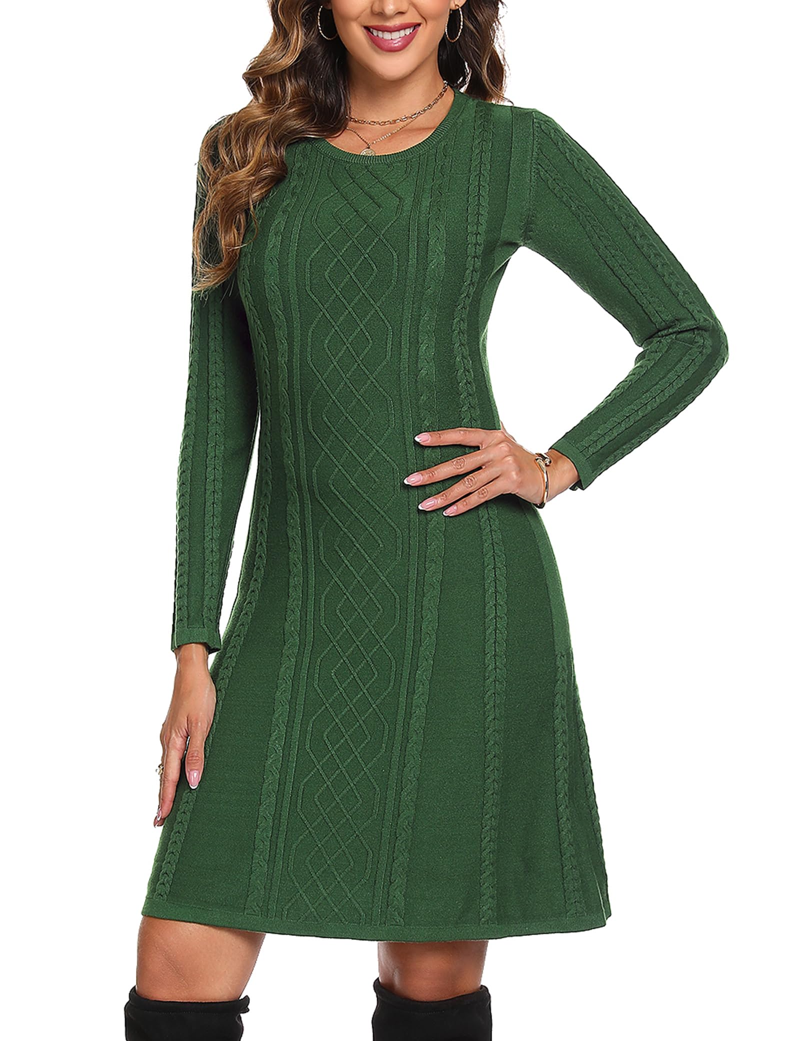 Aottori Strickkleid Damen Langarm mit V-Ausschnitt für Büro Und Freizeit