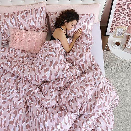 Miniatura 3 de JANZAA Juego de edredón tamaño matrimonial, juego de ropa de cama con estampado de leopardo beige, elegante y elegante estampado de guepardo, ropa