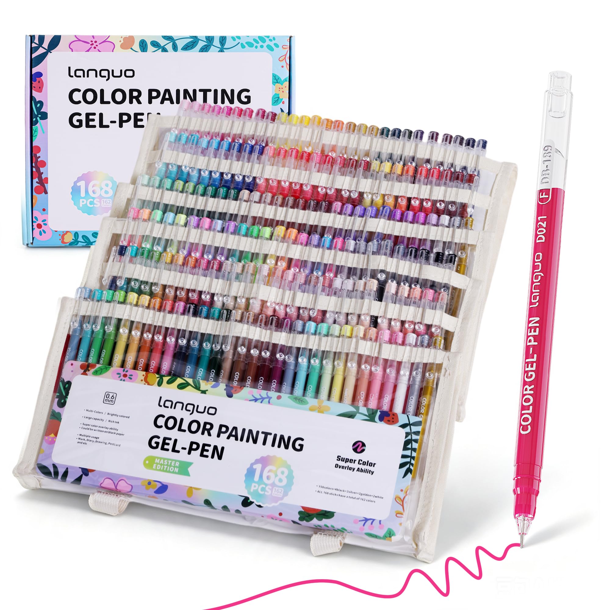 languo Set di 168 penne gel colorate per colorare, 162 colori con custodia da viaggio, perfette penne gel per adulti, disegni, scarabocchiare, diari, forniture artistiche e artigianato fai da te