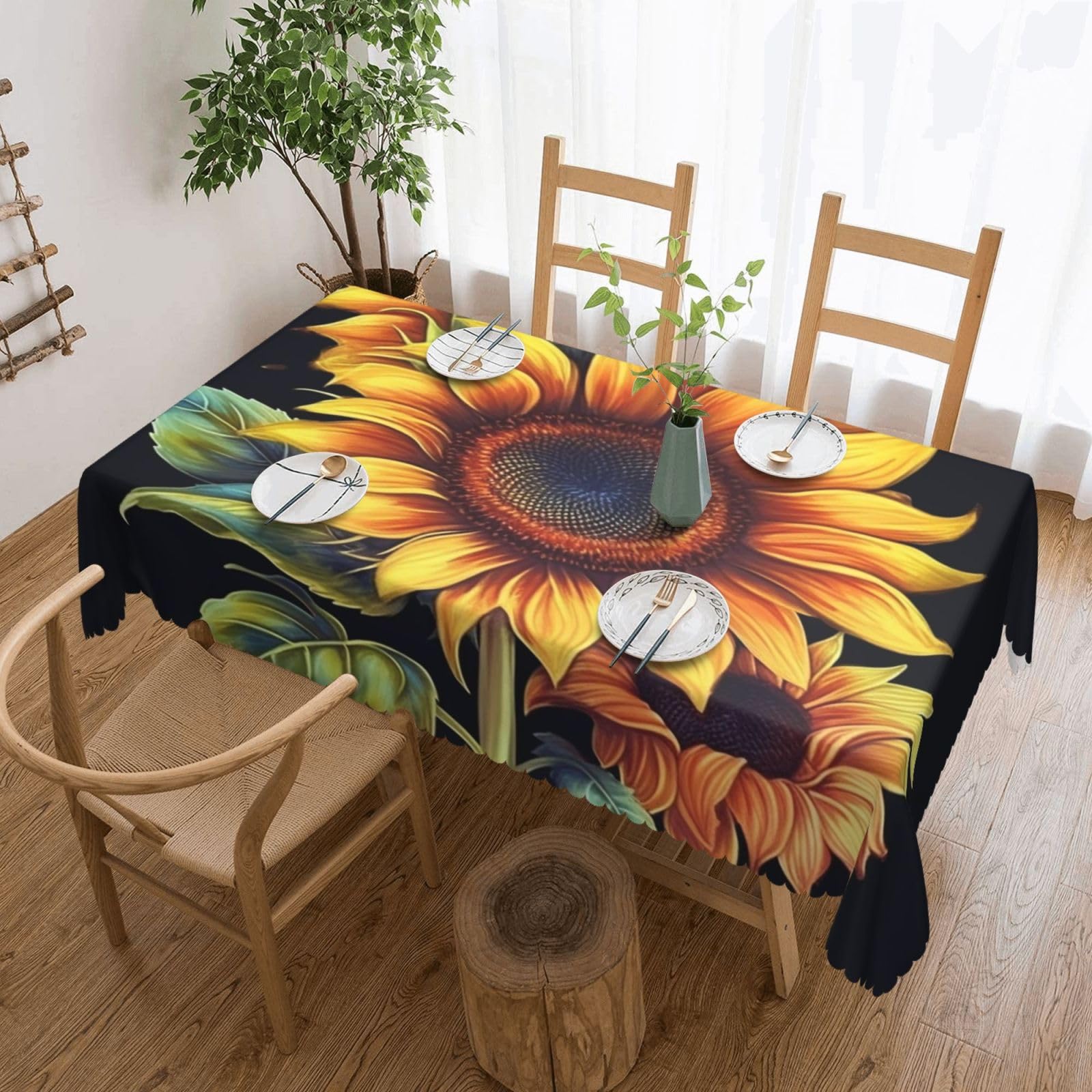 FodPand Summer Sunflower Tablecloths for Rectangle Tables 54 x 72 Inch - Reusable Washable Dining Table Clothes - Stain and Wrinkle Resistant Decorative Fabric Table Cover for Wedding Party