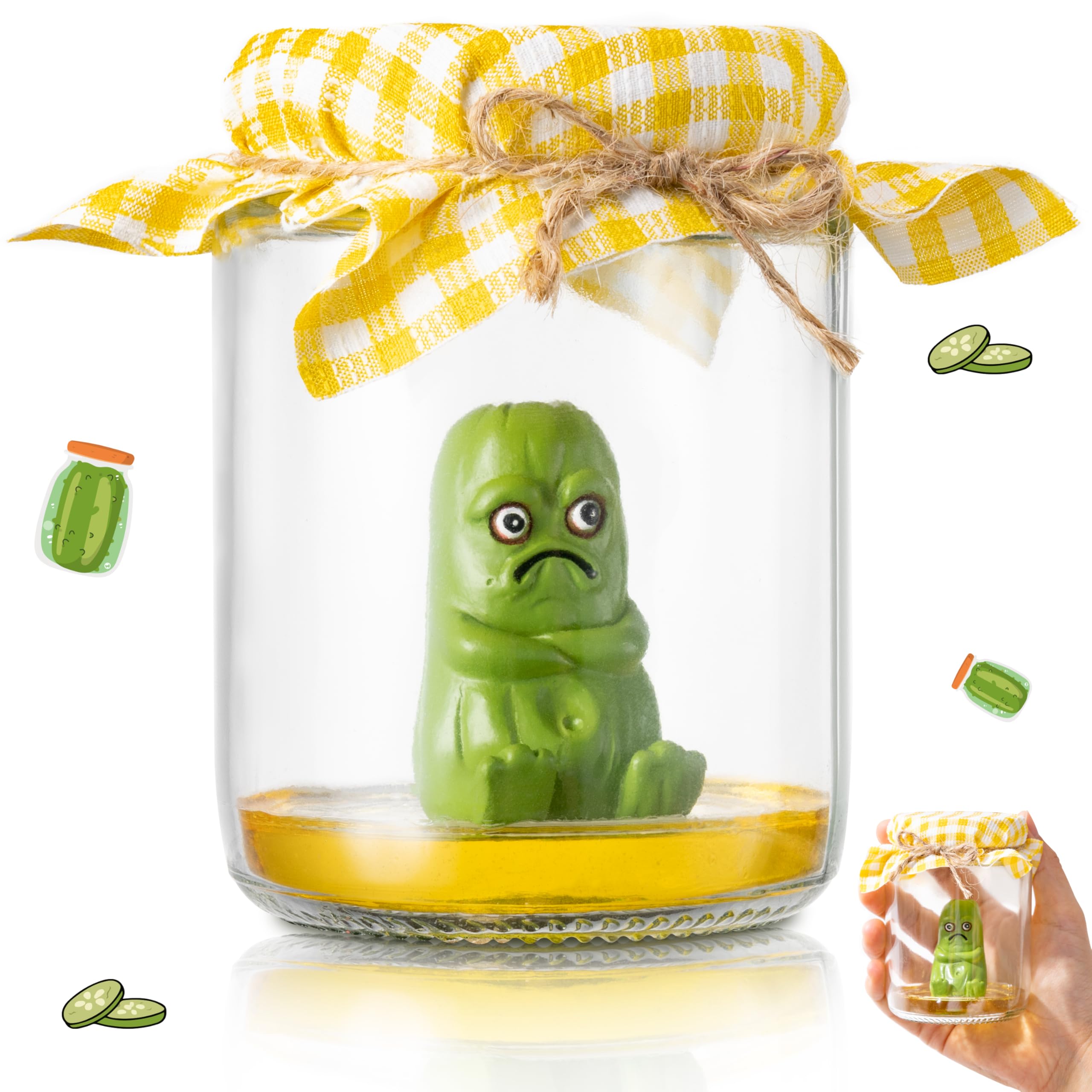 GudaAphrmix Grumpy Pickle In A Bottle Sculpture Cute Handcrafted Crafts Emotional Support Pickled Cucumber Ornament Funny Miniature Glass Screaming...