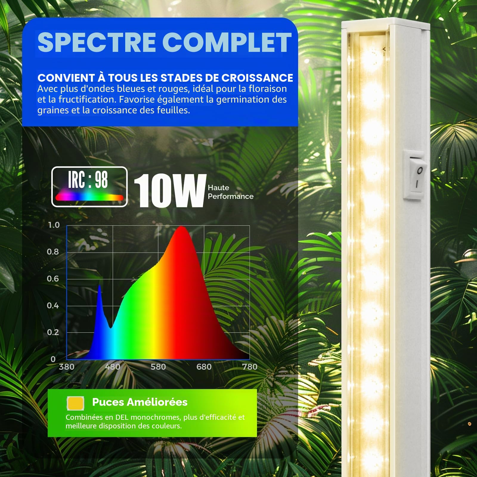 Barrina Lot de 4 lampes de culture pour plantes d'intérieur à spectre complet, 0,6 m 40 W (4 x 10 W), lampes T5 pour plantes d'intérieur, serre, Plug and Play, jaune