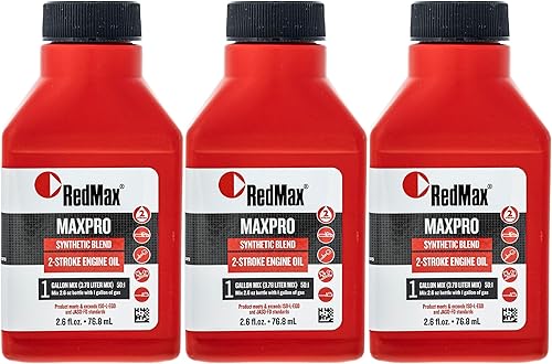 Paquete de 3 botellas de aceite sintético Red Max de 2 tiempos con estabilizador de combustible 50:1 1 gal