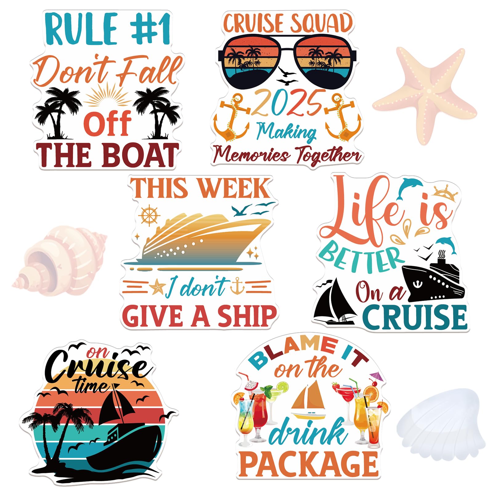 Large Cruise Door Decorations Magnetic - Wxiben 6PCS Sea Navigation Cruise Ship Door Decorations Funny Boat Anchor Tropical Drink Coconut Tree Cruise Door Magnets for Carnival Cabin Refrigerator Decor