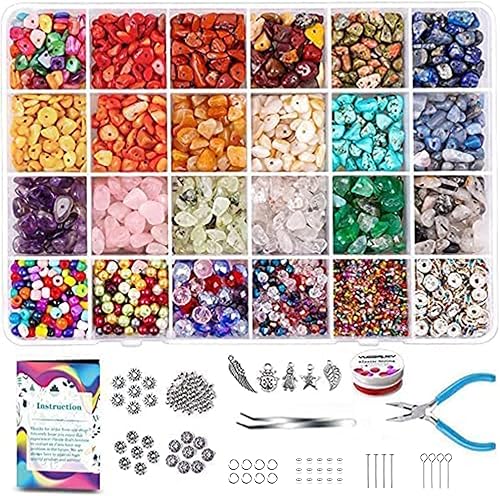 Miniatura 1 de Yholin Kit de cuentas de cristal para hacer joyas, cuentas de piedras preciosas con espaciador, alicates, anillos de salto, cuerda elástica para
