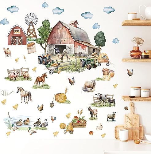 Miniatura 7 de Calcomanías de pared de animales de granja grandes, calcomanías divertidas de pared de animales, vintage, granja, oveja, pollo, gallo, pato, cerdo,