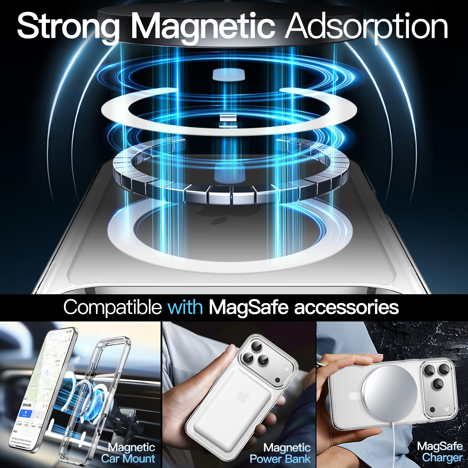 JETech Magnetyczna Etui dla iPhone 17 Pro Max, Przezroczyste | Kompatybilny z MagSafe, Wstrząsoodporne Osłona Bumper, Odporne na Zarysowania, Przezroczysty Tył