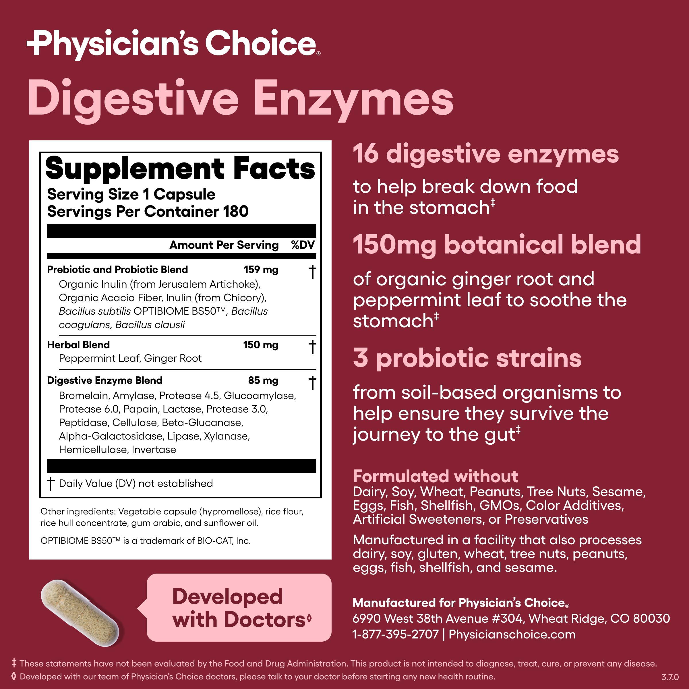 Physician's CHOICE Digestive Enzymes for Bloating & Digestion - Fast-Acting 16 Enzyme Formula with Organic Prebiotics & Probiotics for Gut & Digestive Health - Meal Time Discomfort Relief - 180 CT — Amazon image 6