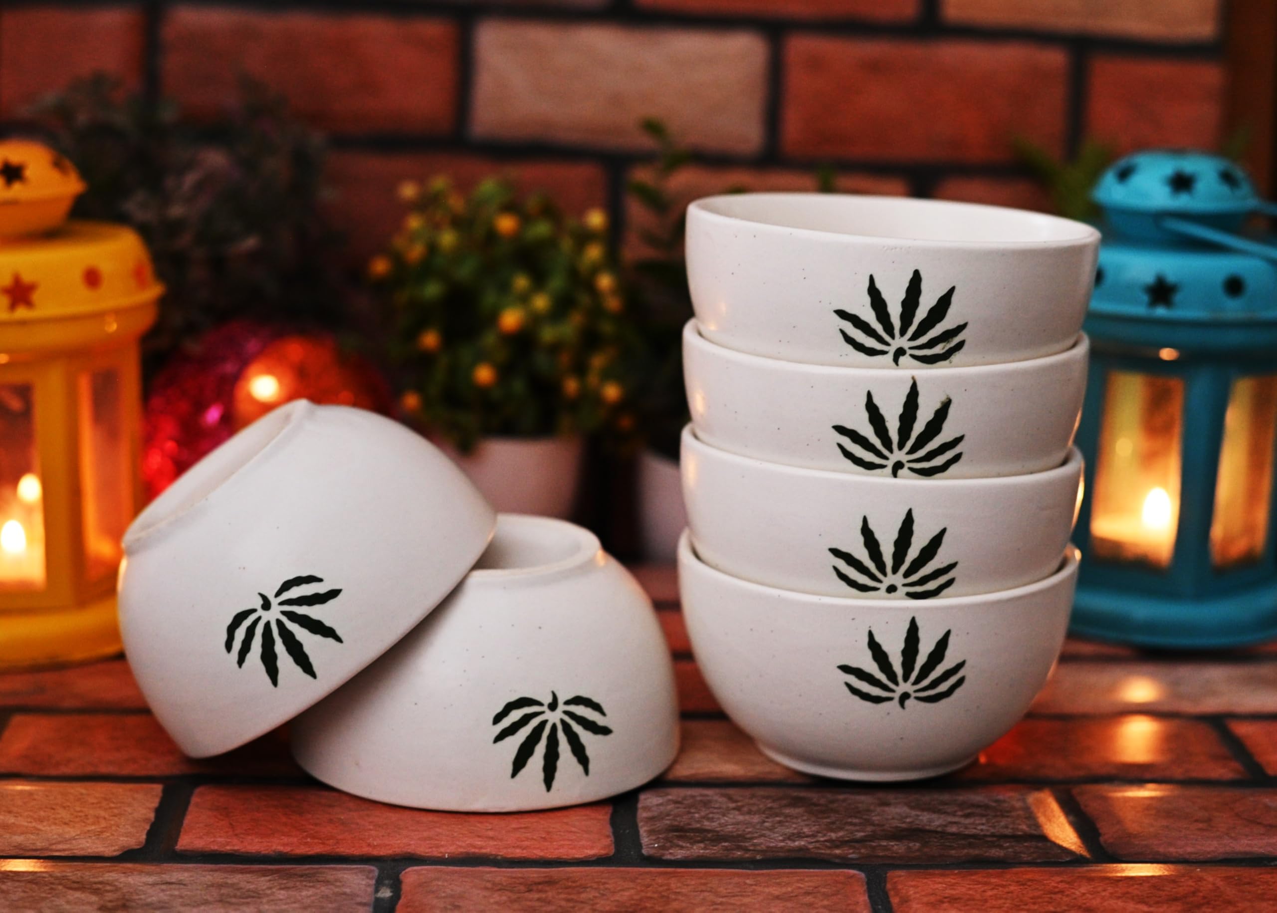 HC THE CRAFTS Ceramic Soup Bowls Painted Bowl (White Bowl Pack of 6) 2