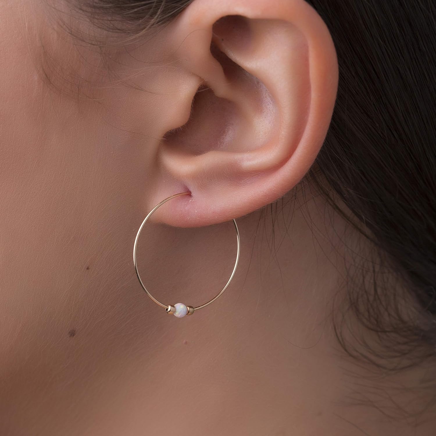 Gold Hoop Earrings - White Opal Hoop Ear rings Thick Large 14k gold filled Hoop Earrings, Simple Thin Hoops, Classic Gold Hoops - Image 2