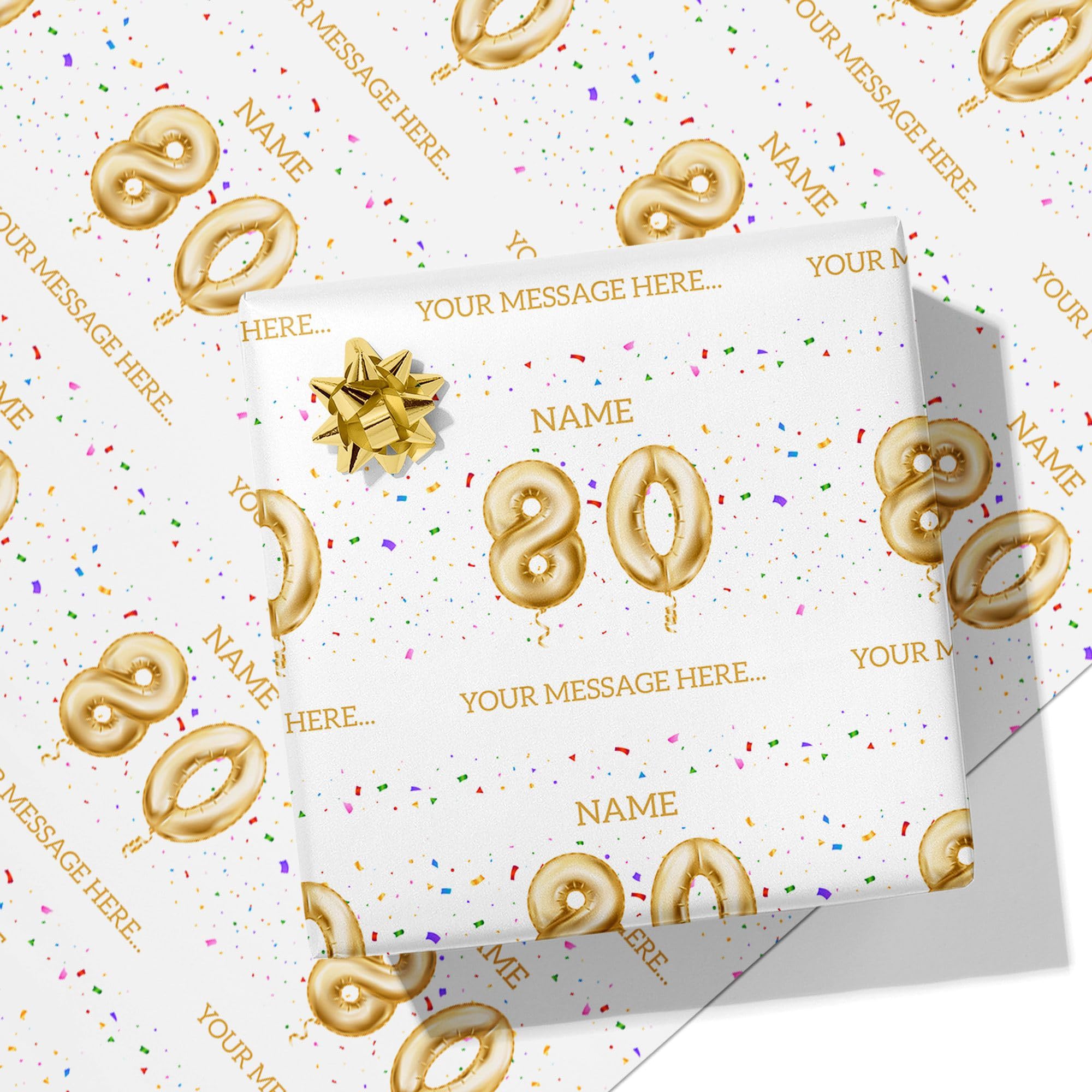 Printster 80th Milestone Birthday Balloons Personalised Text Wrapping Paper - Add Any Name and Message-80-3m Roll - 594mm x 3000mm