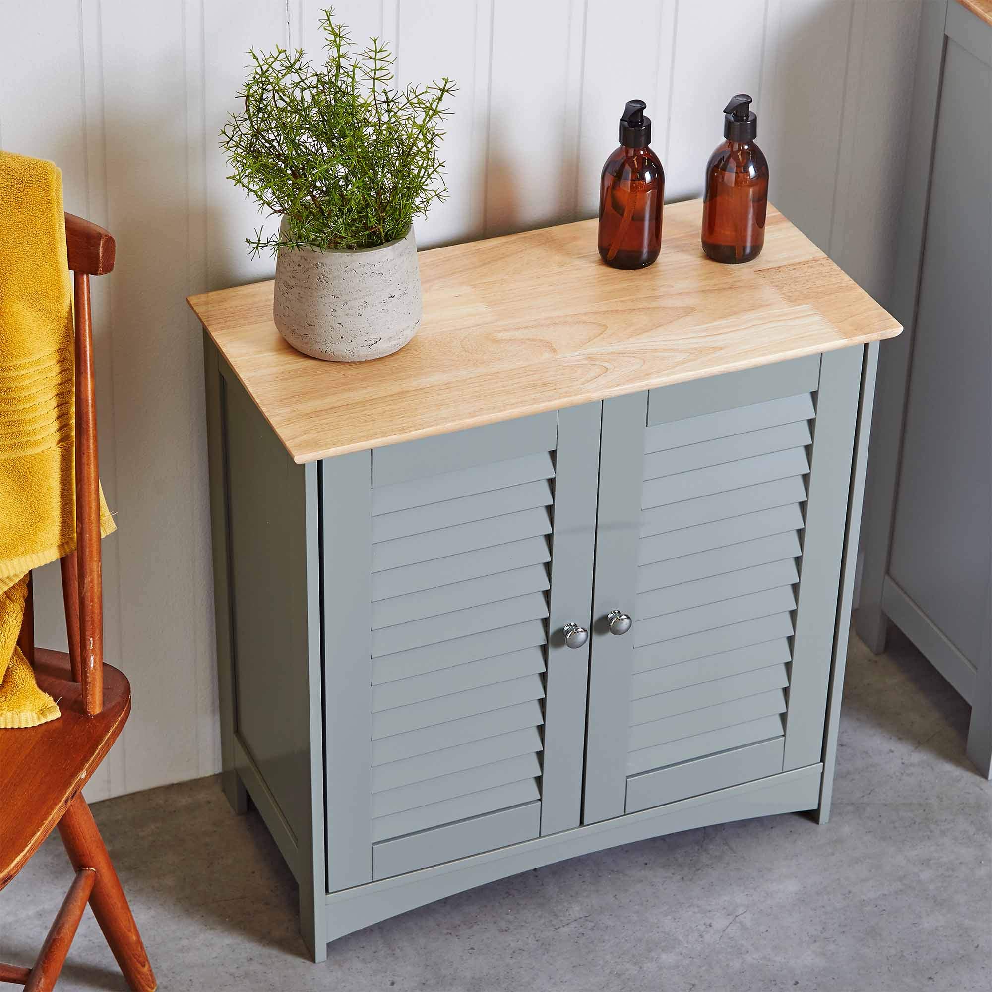 VonHaus Bathroom Grey & Rubberwood Freestanding Storage