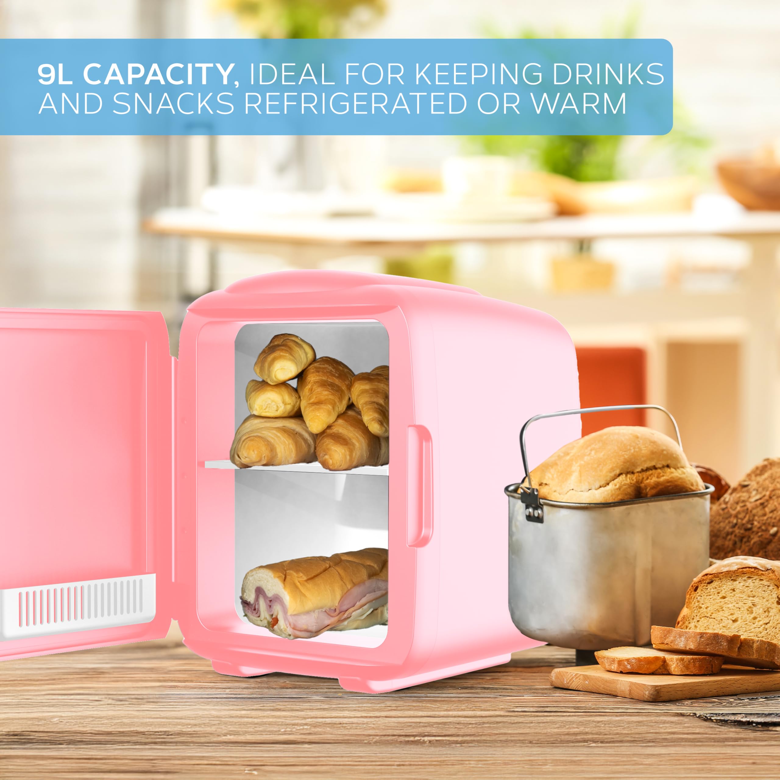Body Escape Mini Beauty Fridge for Skincare - Birthday Gifts for Her - Retro, Portable, Compact and Quiet Small Fridge for Makeup - 9L - Pink Mono
