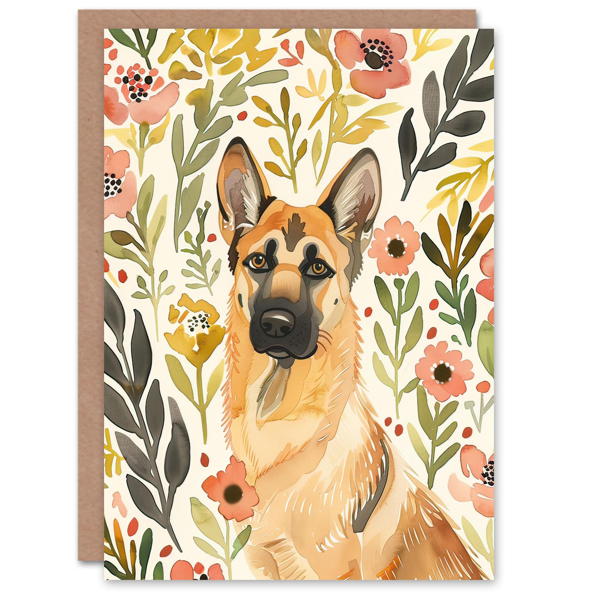 Artery8 Greeting Card Dog Lover German Shepherd in Wildflower Field For Her Woman Birthday Card