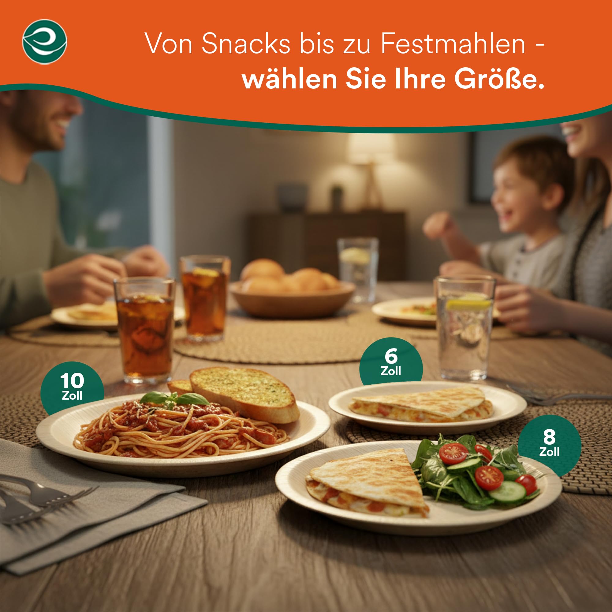 ECO SOUL Bambus teller 10"(25 cm) Palmblatt teller Einwegteller(200 Stück) | 100% natürliches Palmblatt, Extra stabil für heiße & kalte Speisen, Fett & schnittfest, Kompostierbare Alternative zu Plast