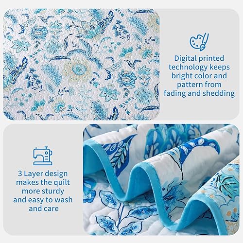 Miniatura 3 de BEDISELY Juego de ropa de cama de tamaño Queen, colcha de retazos tamaño Queen, ropa de cama floral de granja, colcha suave y ligera, adecuado para