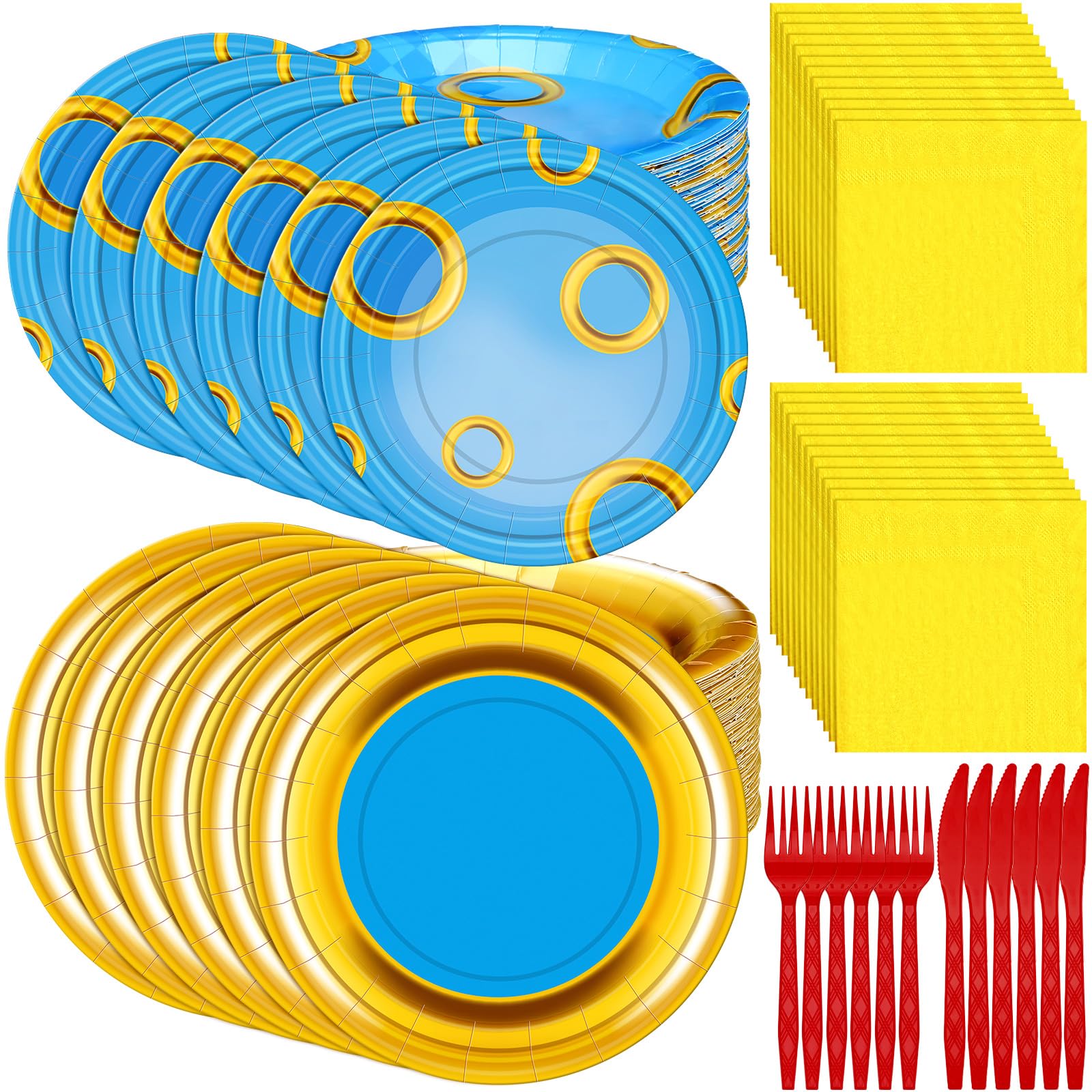 Yungyan 96 Pcs Cartoon Birthday Plates and Napkins Set for 24, Video Game Themed Decorations Birthday Party Supplies 9 Inch 7 Inch Paper Plates and